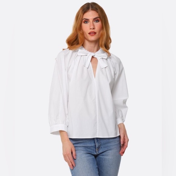 Rails Amal Ruffle Neck Tie Neck Cotton Blouse Size Small White - Picture 3 of 9